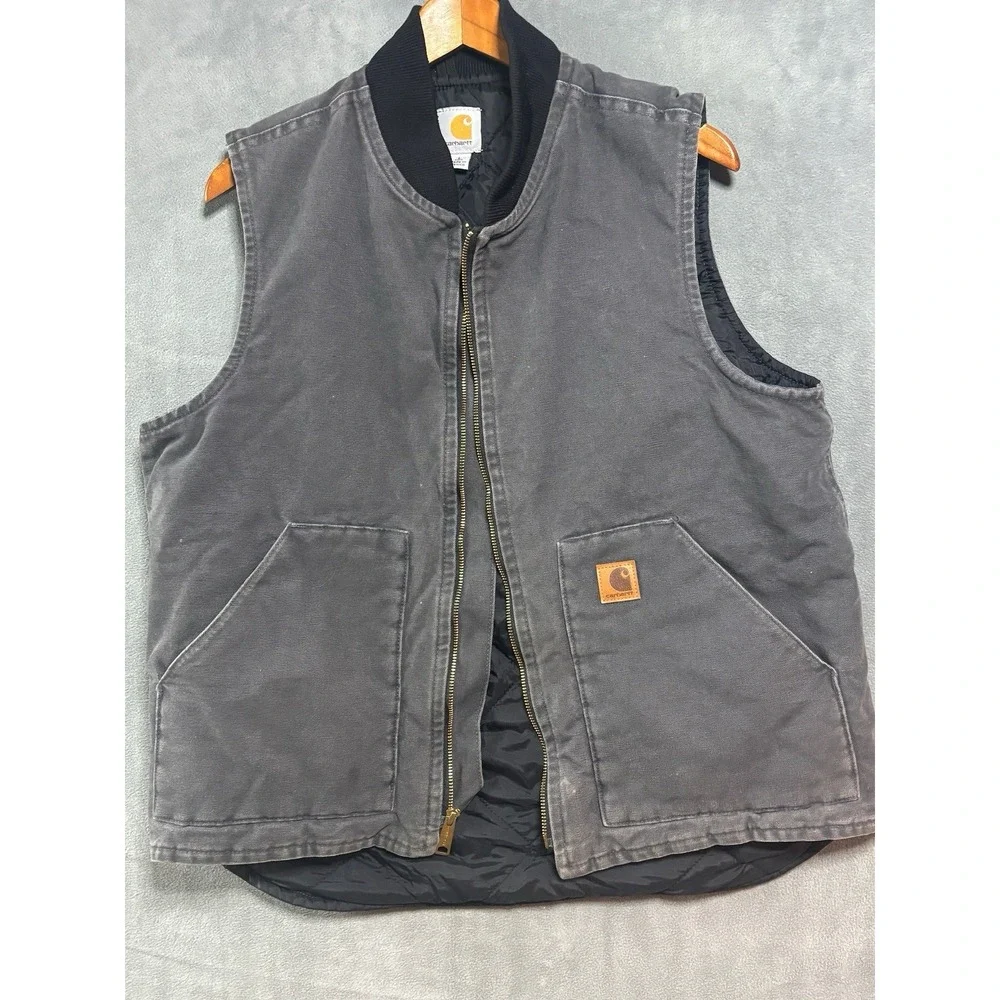 VINTAGE CARHARTT QUILT LINED Gray VEST JACKET 2000 V02MOS L MADE IN Mexico